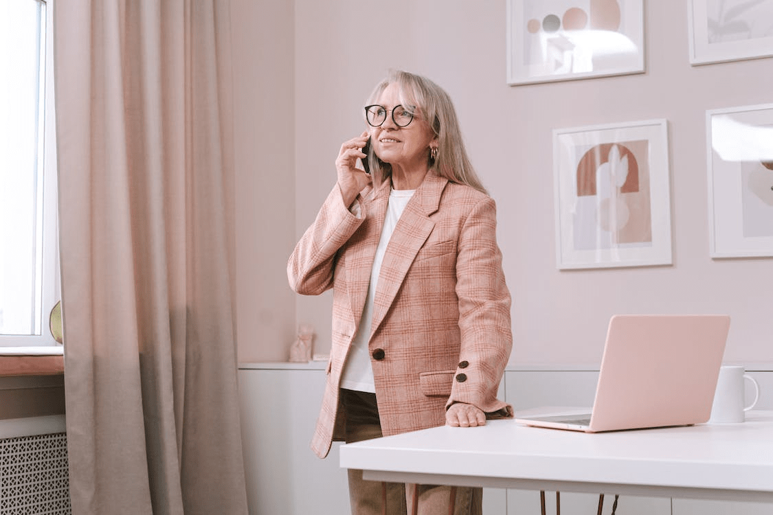 senior on the phone.