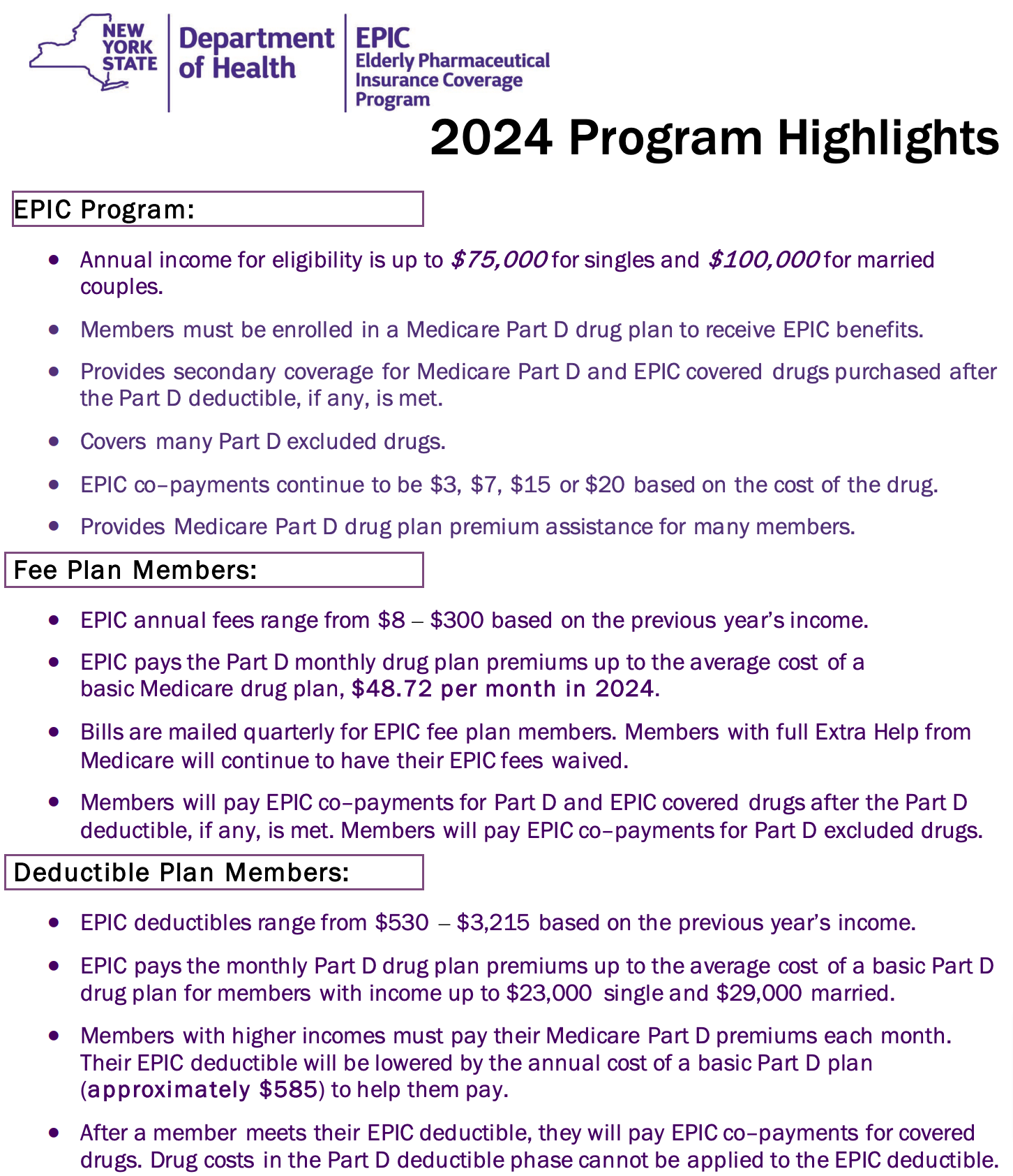 Breakdown of NYS EPIC Program