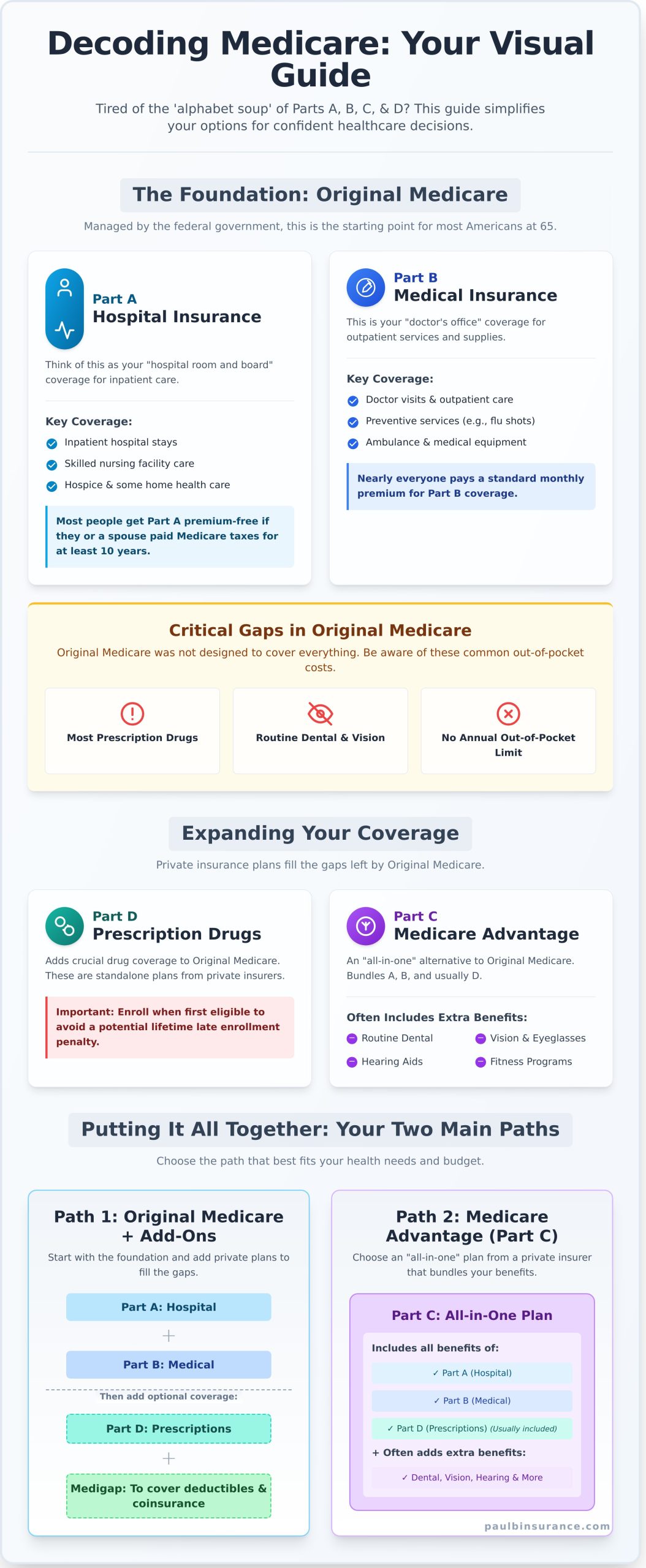 The Parts of Medicare Explained: Your Simple Guide to A, B, C, and D - Infographic