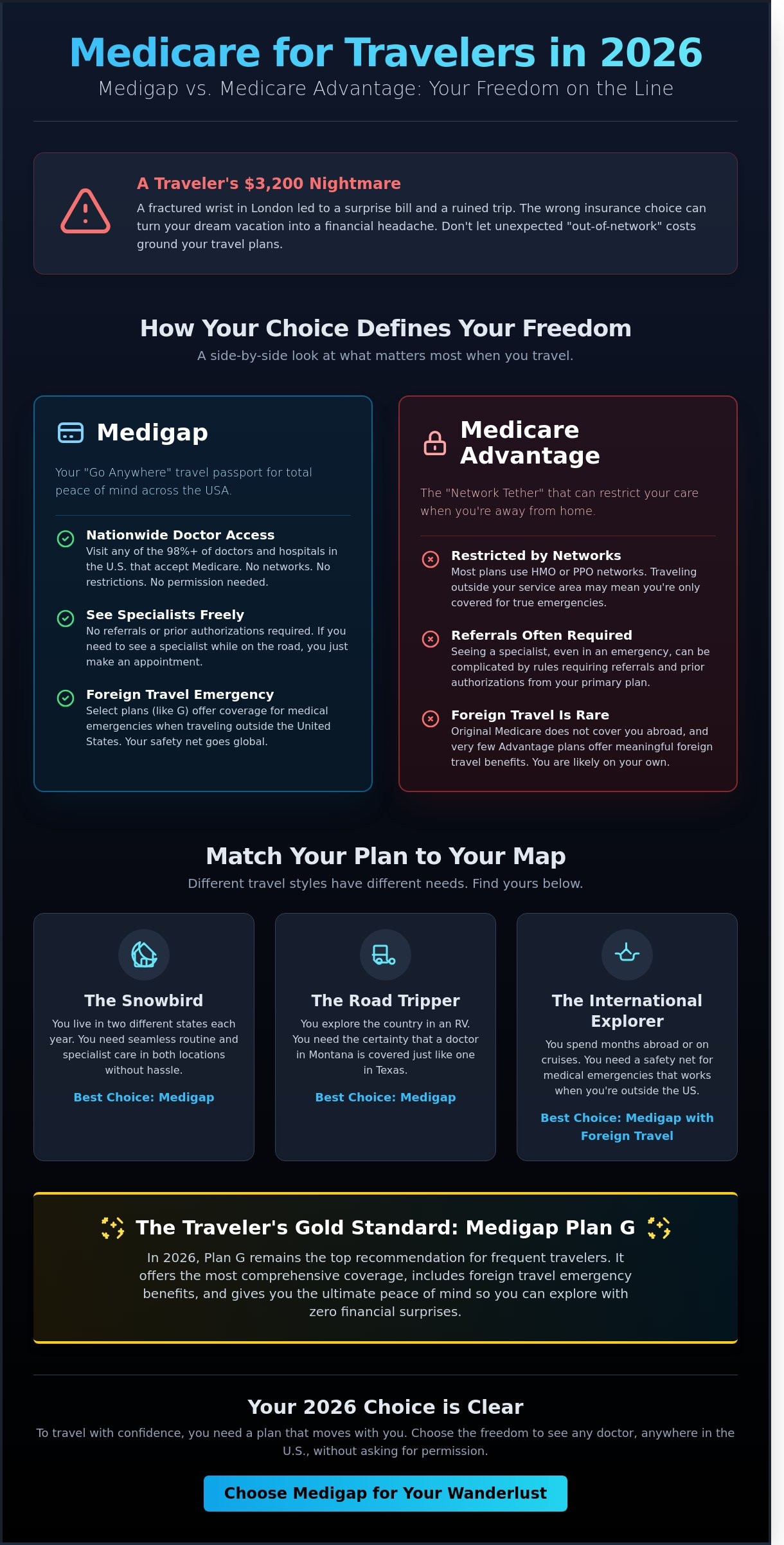 Medigap vs. Medicare Advantage for Frequent Travelers: A 2026 Guide
