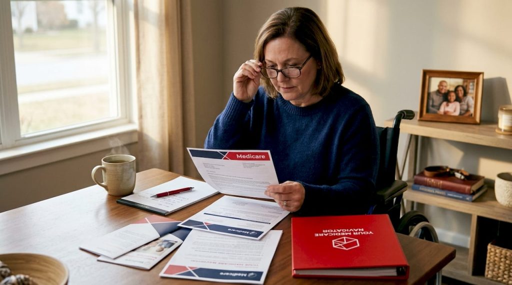 Disabled person reviewing Medicare documents