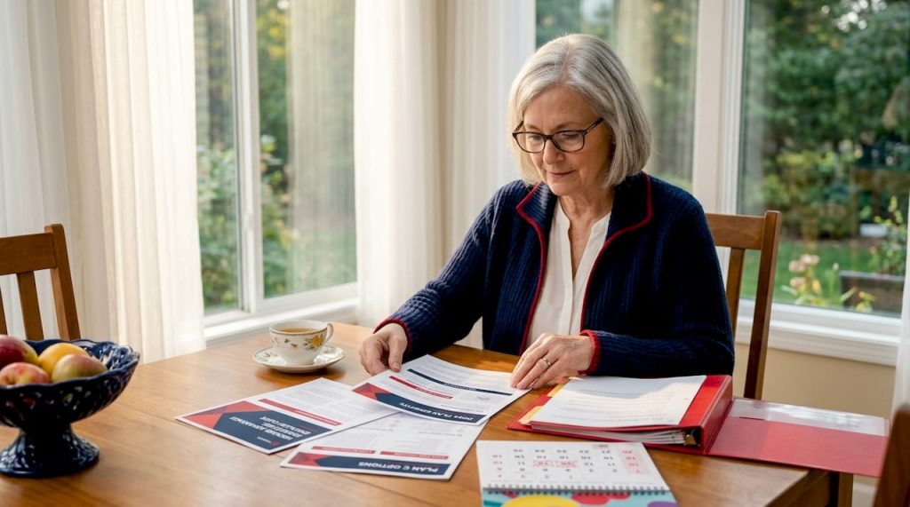 Senior woman reviewing Medicare Advantage paperwork