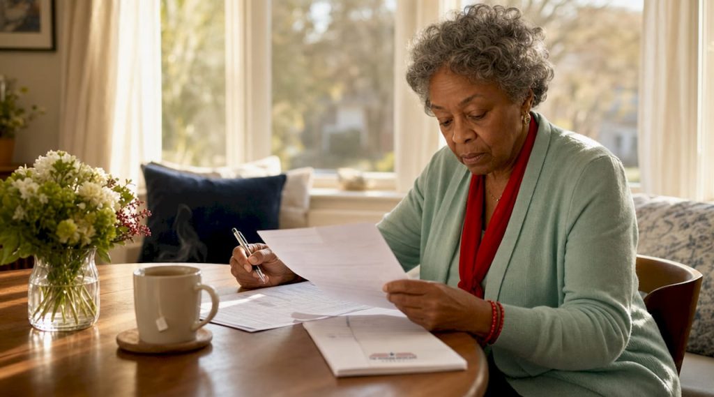 Senior woman reviewing Medicare documents