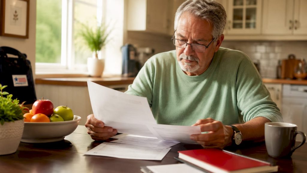 Senior man reviewing Medicare documents at home desk