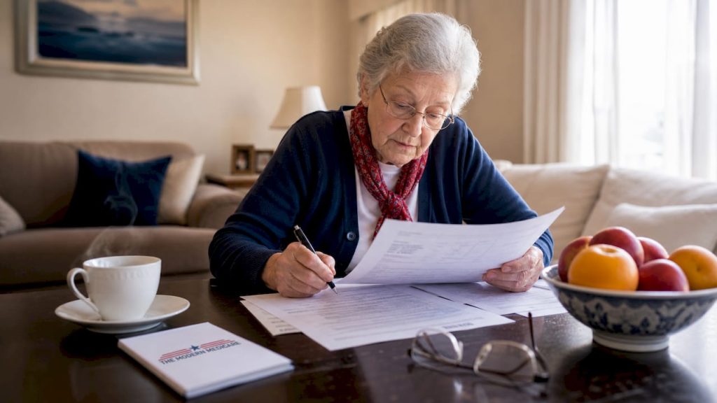 Senior woman reviewing Medicare paperwork