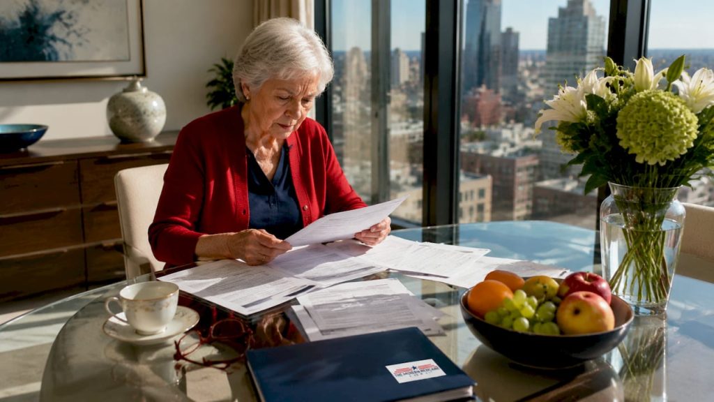 Senior woman reviewing Medicare dental paperwork