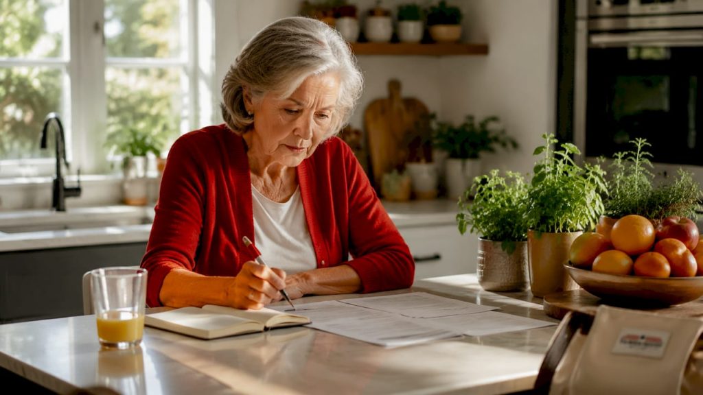 Senior woman reviewing Medicare denial paperwork