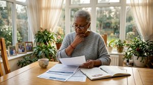 Senior woman reviewing Medicare paperwork