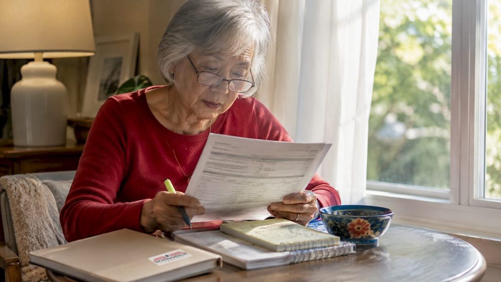 Senior woman reviewing Medicare paperwork