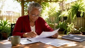 Senior woman reviewing Medicare Part D documents