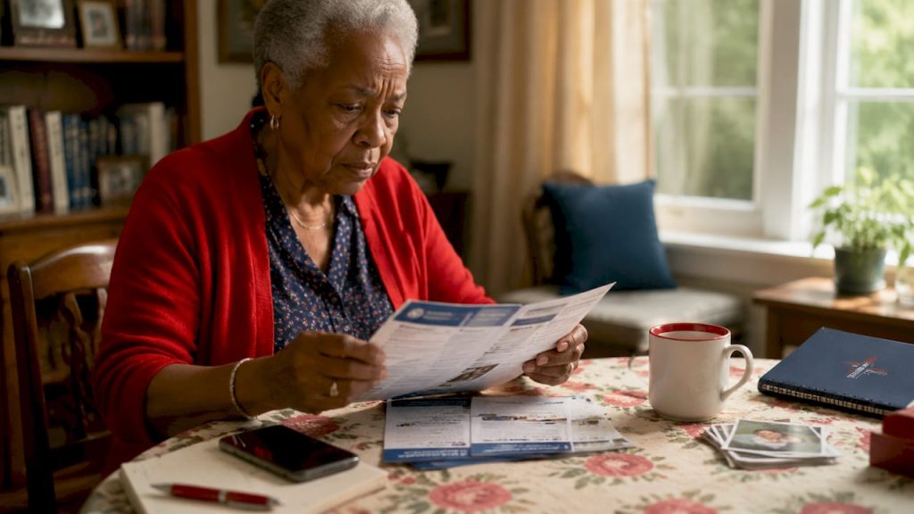 Senior woman reviewing Medicare Advantage plan documents