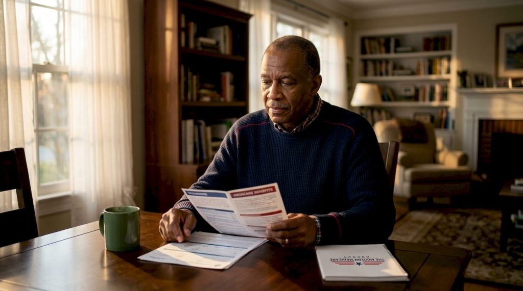 Senior man reviewing Medicare brochure