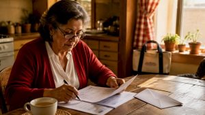 Senior woman reviewing Medicare complaint documents