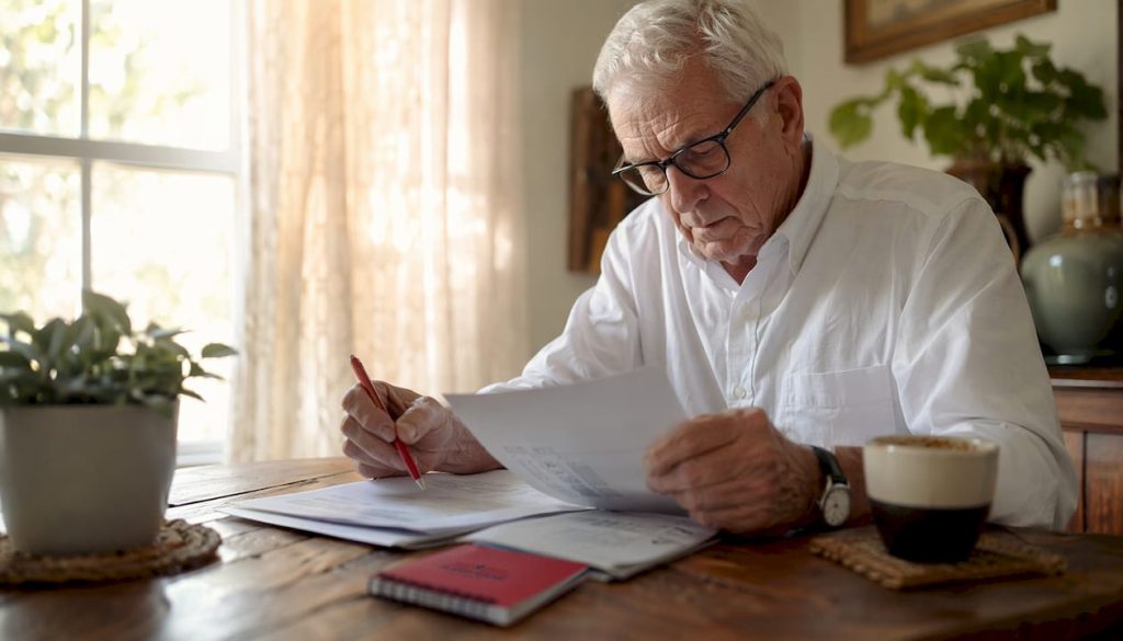 Senior man reviewing Medicare IRMAA documents at home