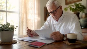 Senior man reviewing Medicare IRMAA documents at home