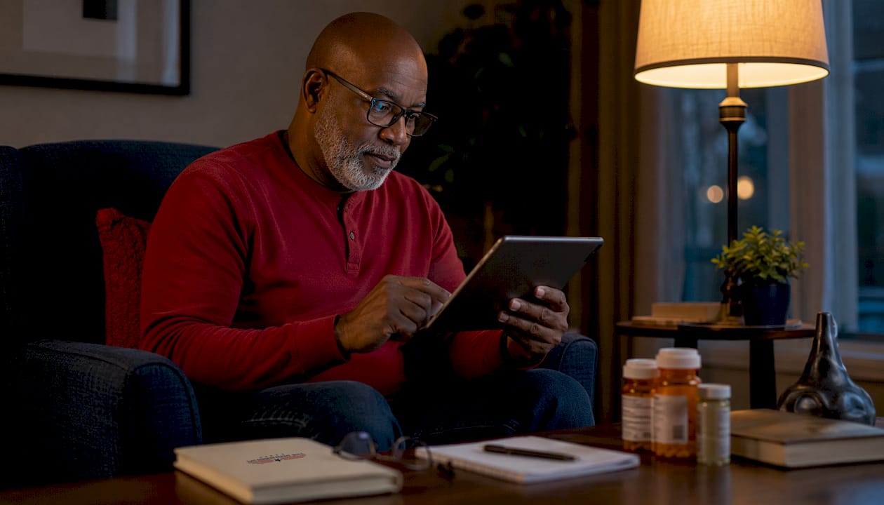 Hands of man logging into Medicare.gov account