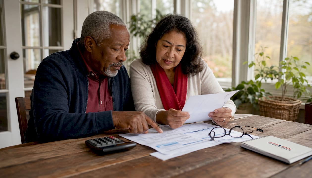 Couple reviewing Medicare financial documents together