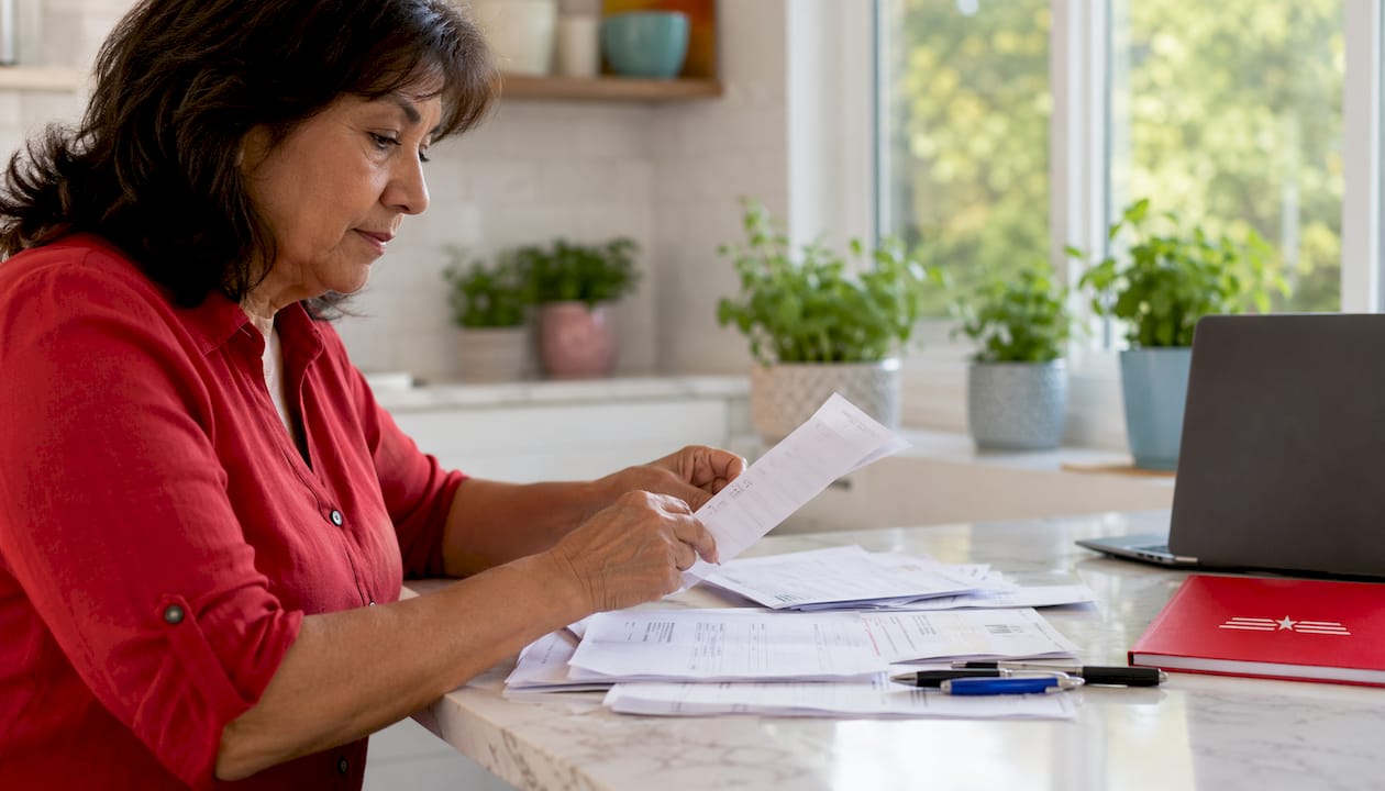 Hands organizing Medicare billing documents