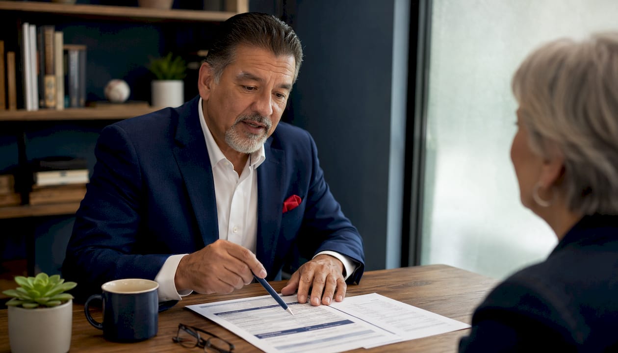 Agent pointing to Medicare Plan F coverage details