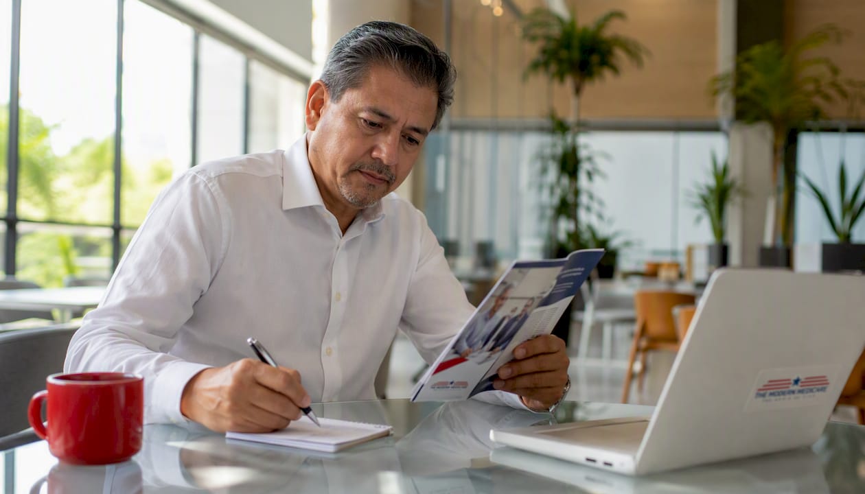 Man reviewing hospital provider directory in lobby