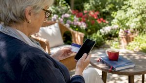 Hands holding Medicare card and phone