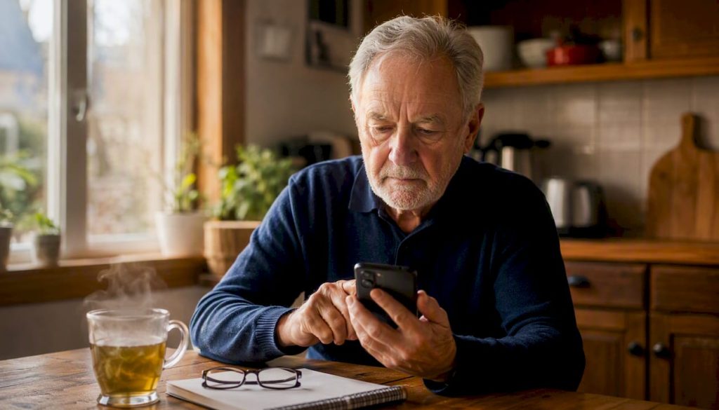 Hands dialing phone in a home setting