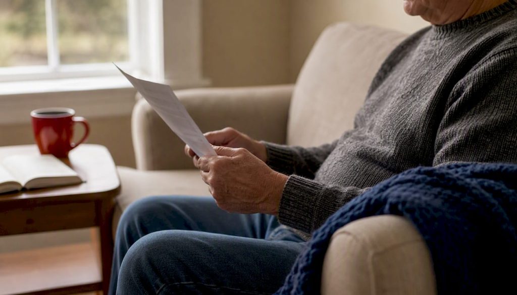 Senior reviewing Social Security award letter at home