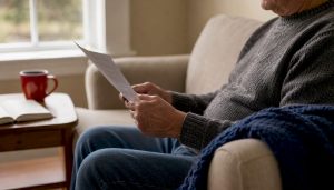 Senior reviewing Social Security award letter at home