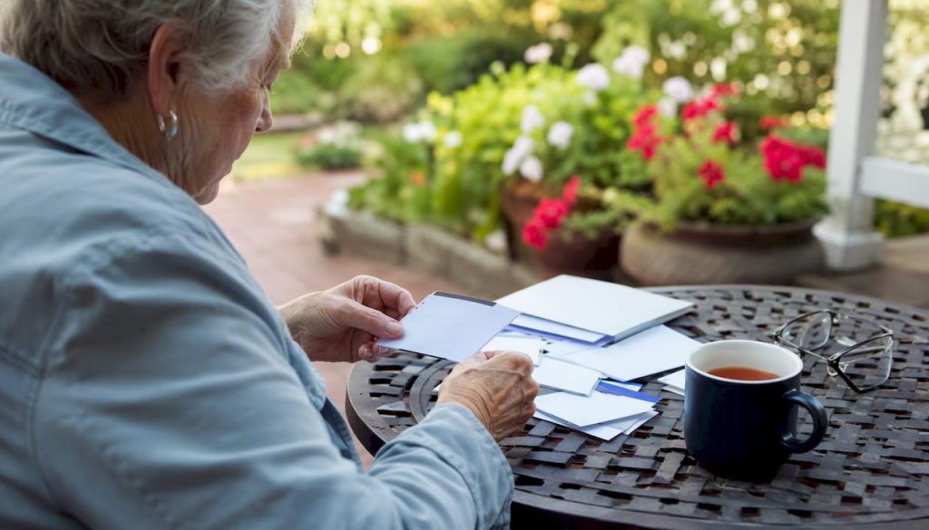 Senior hands sorting hospital insurance cards