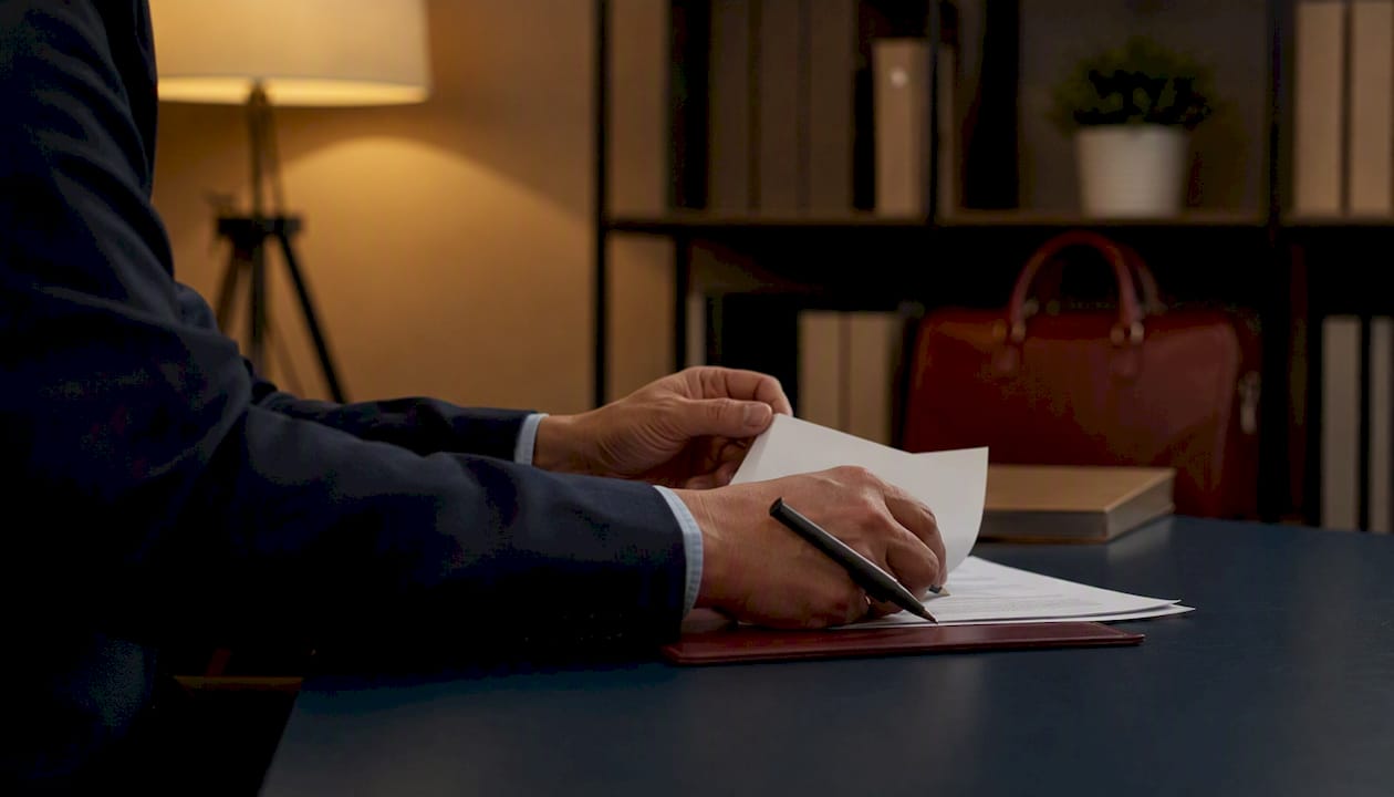 Hands gesturing over healthcare contract documents