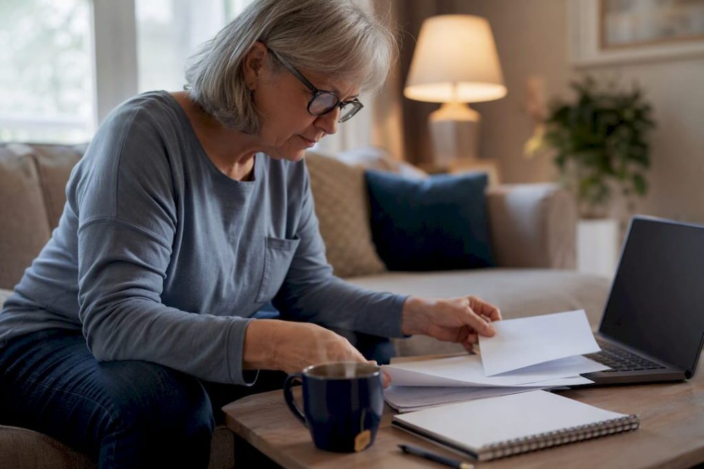 Person sorting Medicare documents at desk