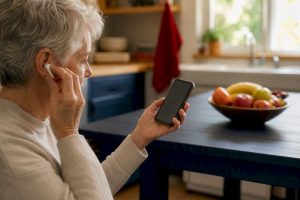Senior using smartphone for telehealth call