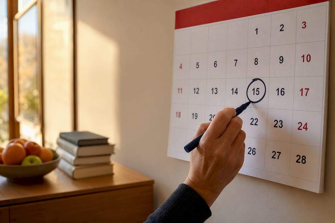 Wall calendar with Medicare coverage dates marked