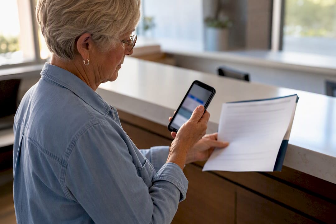 Patient photographing hospital discharge paperwork