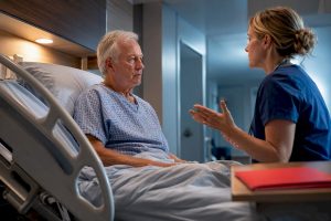 Patient discussing hospital admission status