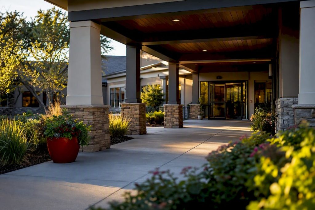 Welcoming long-term care facility entrance
