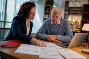 Medicare counselor comparing plan ratings