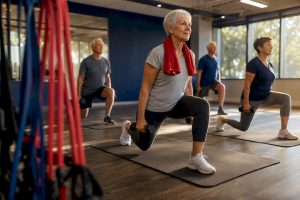 Older adults exercising in a group fitness class