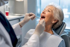 Senior receiving a routine dental examination