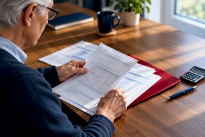 Hands reviewing Medicare claim statements
