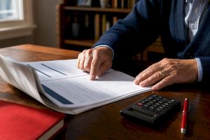 Hands reviewing an annuity contract
