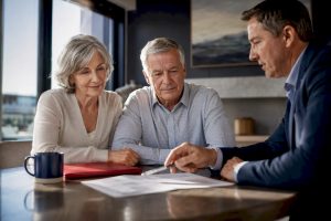 Retirees reviewing guaranteed annuity income calculation