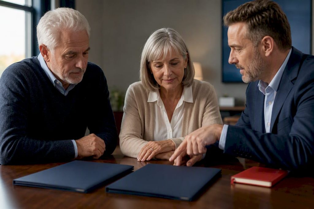 Retirees comparing two annuity contracts