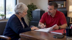 Agent reviewing Medigap application with applicant