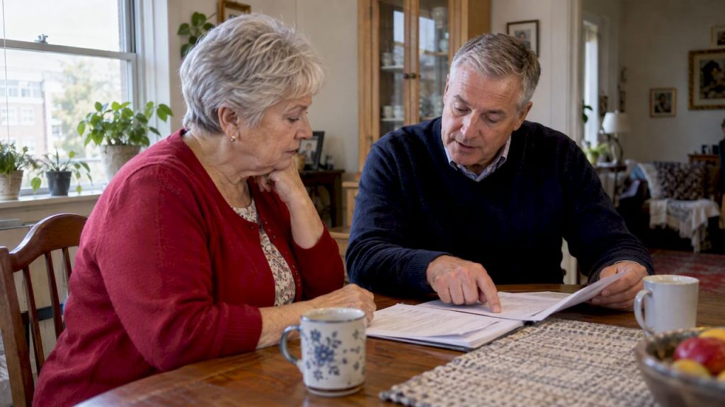 Beneficiary and agent comparing Medicare plan summaries