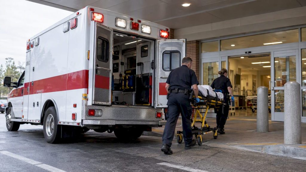 Ambulance arriving at a hospital entrance
