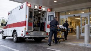 Ambulance arriving at a hospital entrance