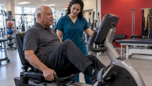 Older man exercising during supervised cardiac rehabilitation