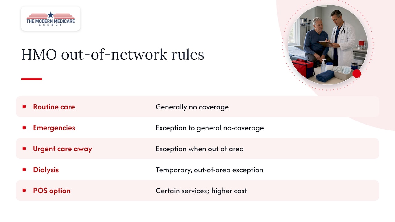 HMO out-of-network coverage exceptions and costs